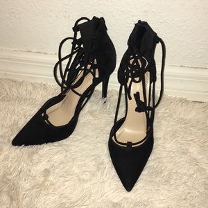 High Strappy Black Velvet Heel